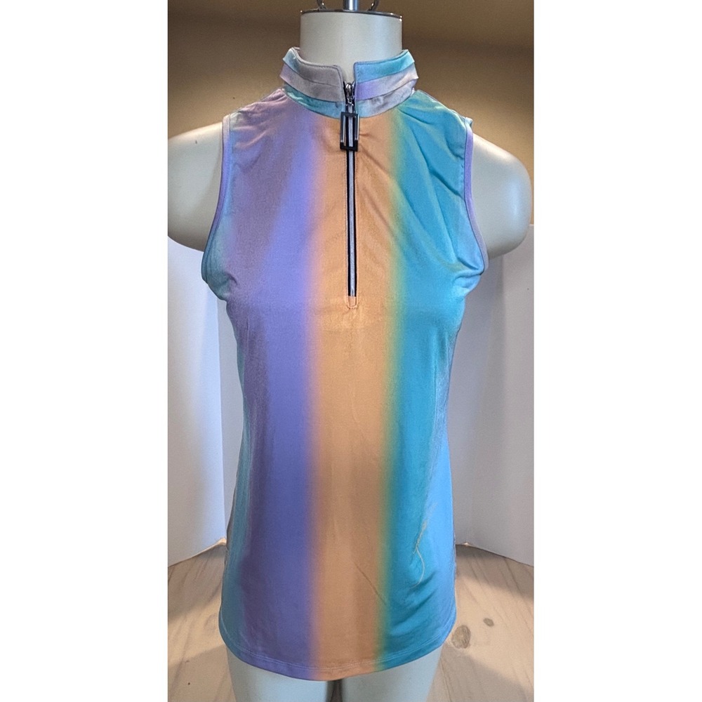 Jamie Sadock Womens Golf Top Sleeveless Mock Neck 3/4 Zip Ombre Blue Purple S